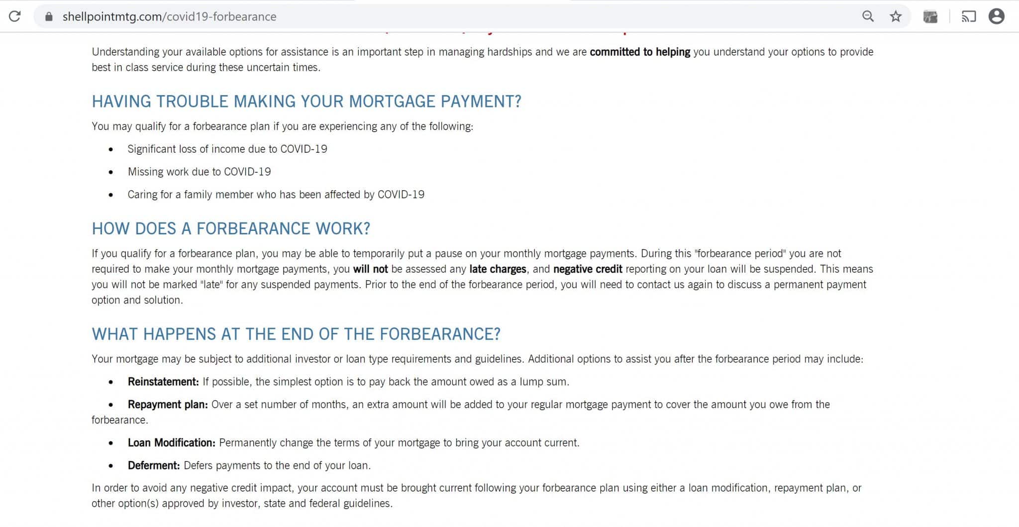 ShellPoint Mortgage Forbearance
